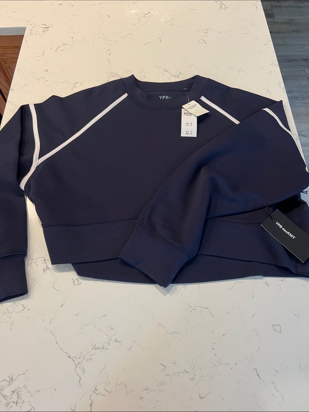 YPB Navy Cropped Sweatshirt with Contrast Piping